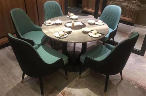 酒樓會(huì)所包房高檔大理石圓形餐桌椅