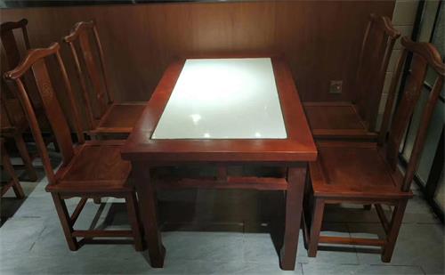 中餐廳中式餐桌椅_湘菜川菜館實木復(fù)古桌椅（長條桌）